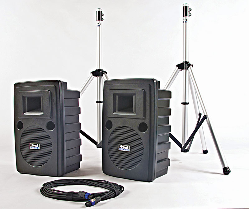 Deluxe package features two speakers & stands