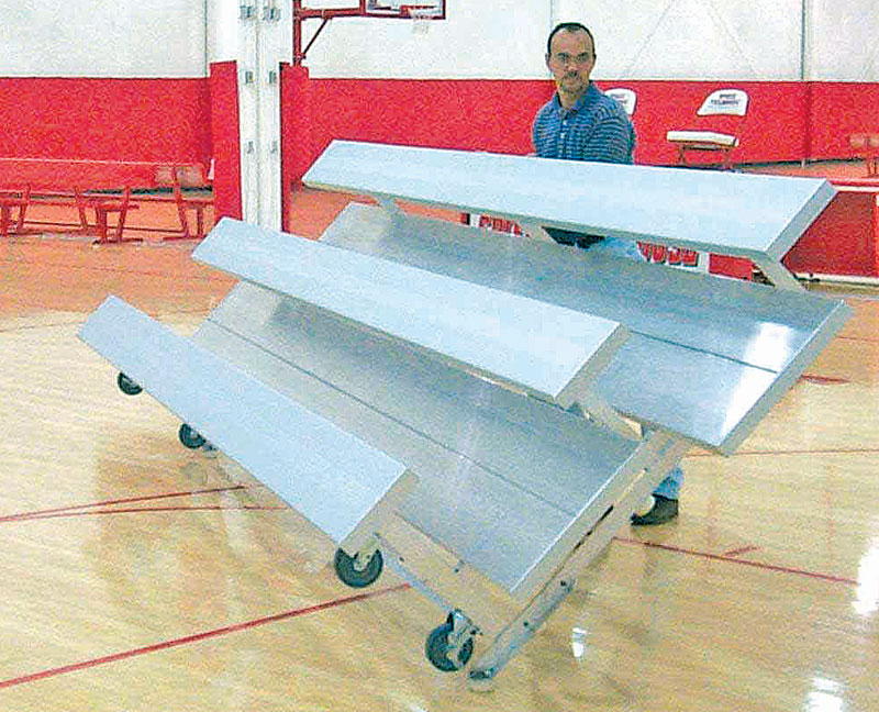 15-seat Tip'N'Roll Bleacher, 3-row, 7.5'L, Dbl. foot planks QUICK SHIP