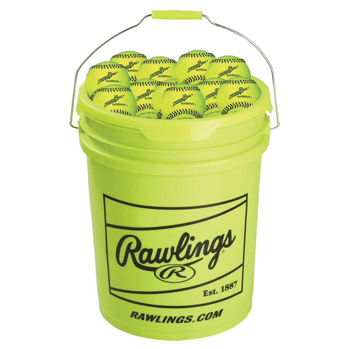 18 12" Yellow Soft Stitch Incrediball Softballs w/ Bucket