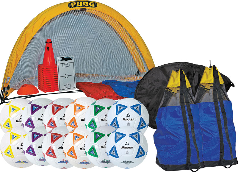 Pack includes 12 soccer balls: 2 each of blue, green, orange, purple, red, & yellow.