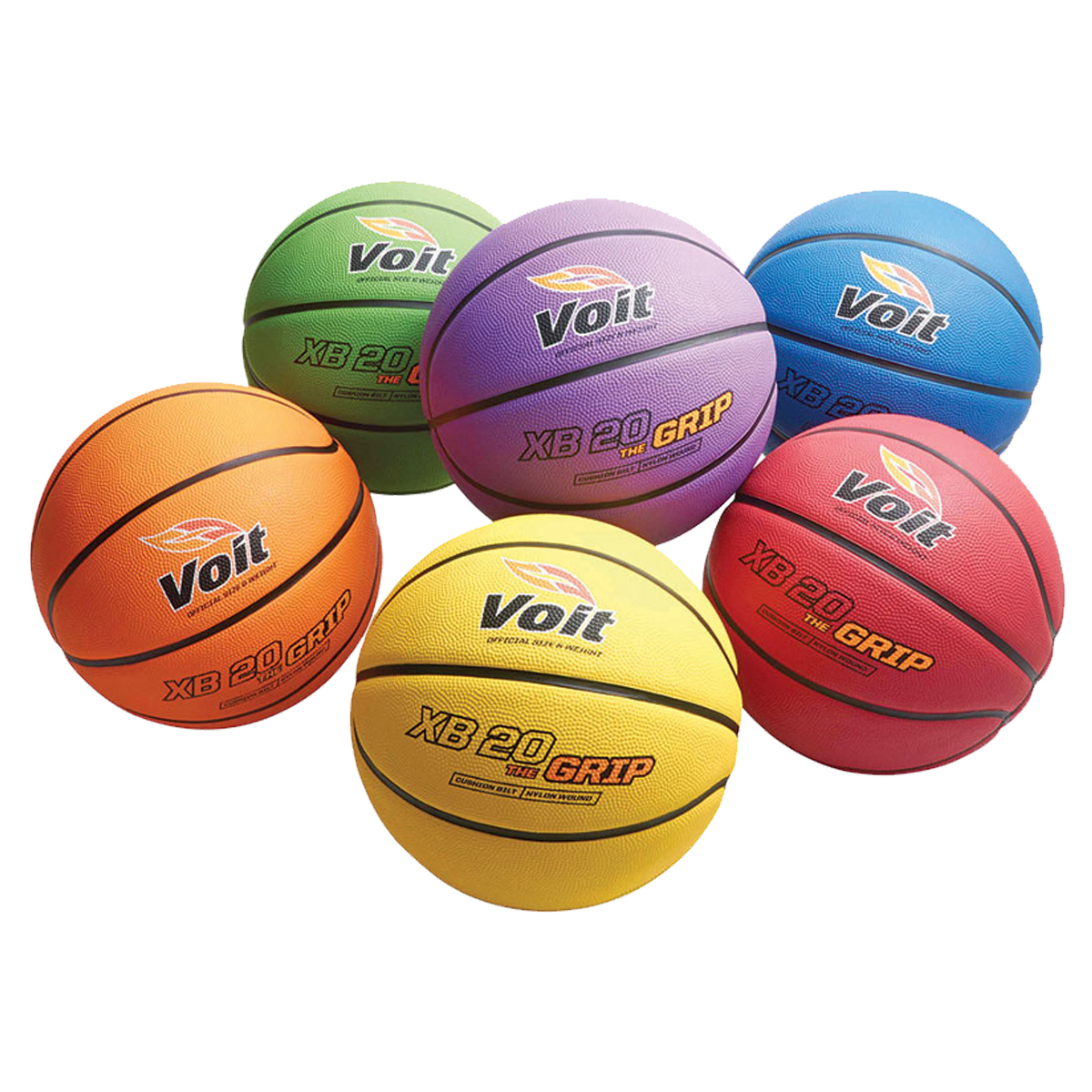 Voit 'The Grip' Rubber 28.5" Intermediate Basketball 6-Color Set of 6
